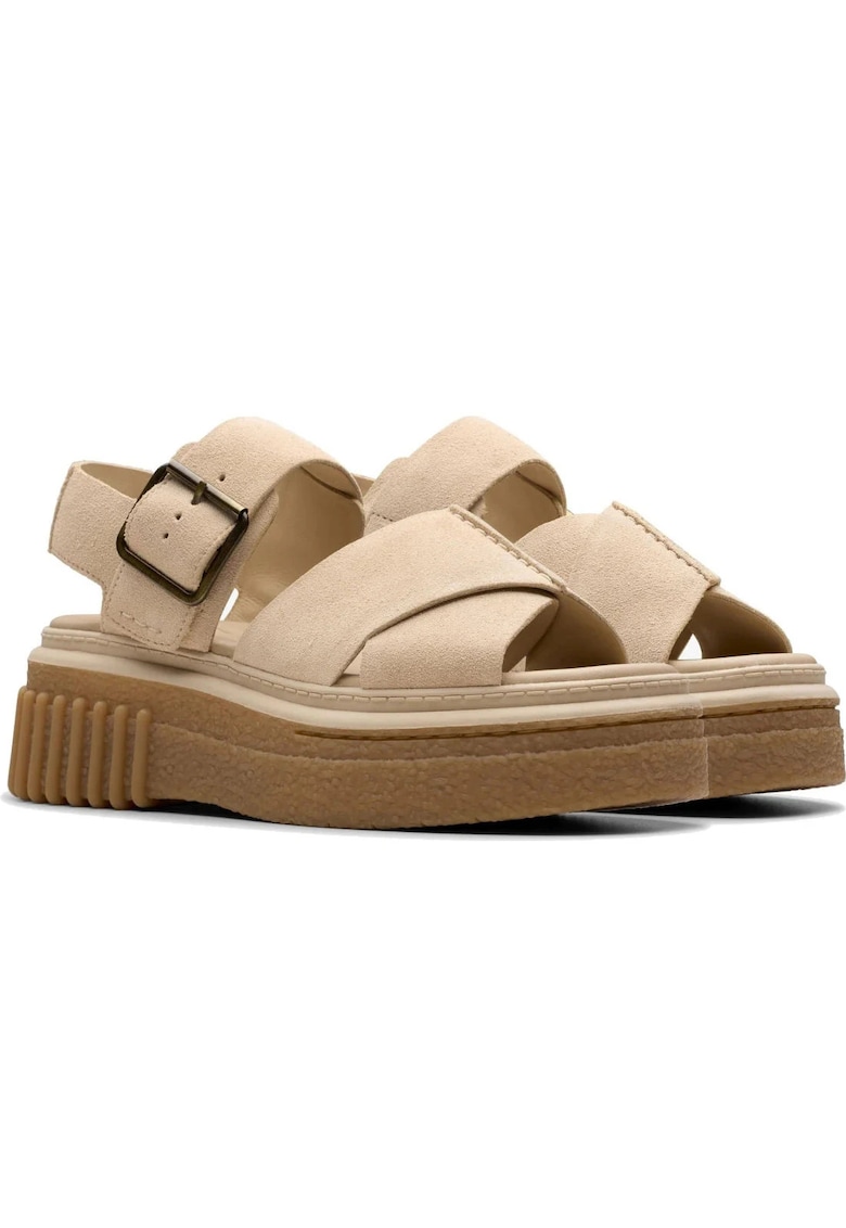 Sandale cu platforma dama - piele intoarsa - bej
