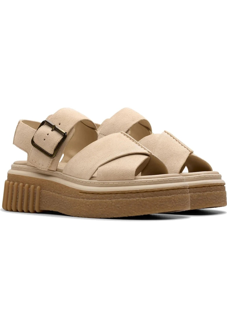 Sandale cu platforma dama - piele intoarsa - bej