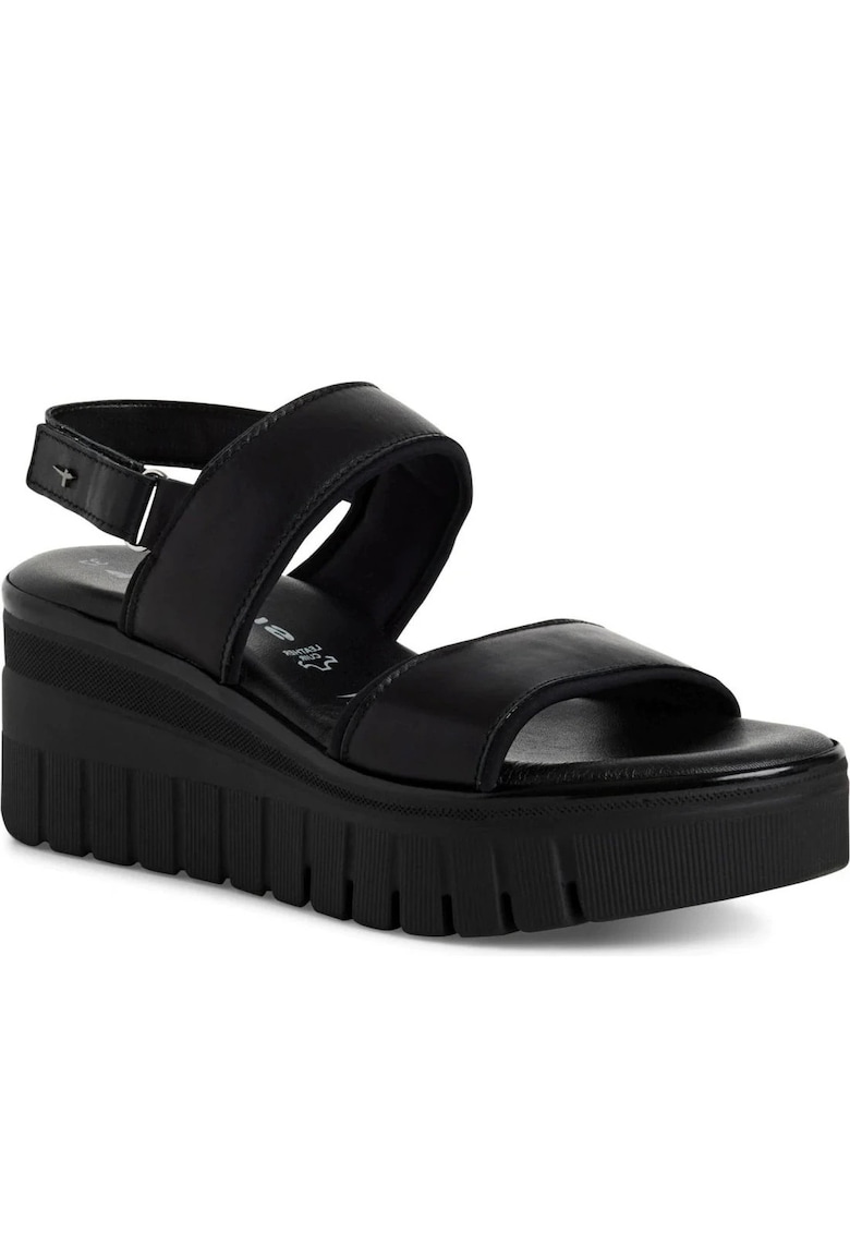Sandale cu platforma dama - textil/piele naturala - negru