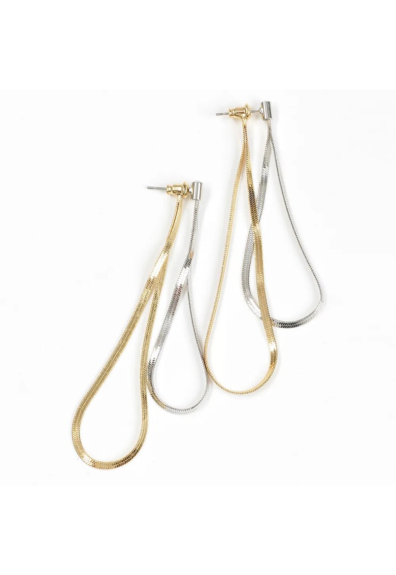 Cercei lungi duo-tone aurii si argintii cu design fluid - Paris