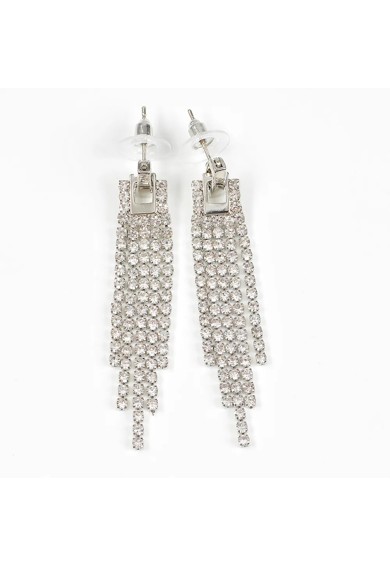 Cercei lungi tip cascada cu cristale stralucitoare argintii - Paris