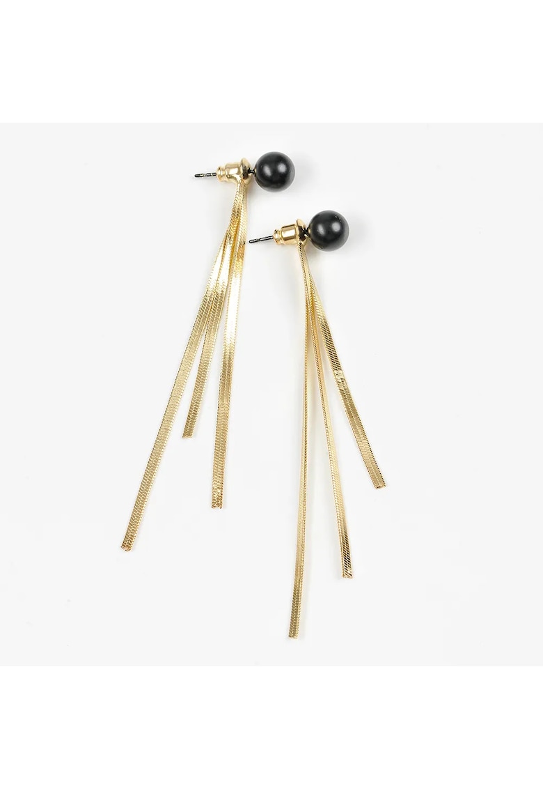 Cercei eleganti cu bila neagra si franjuri aurii lungi - Paris