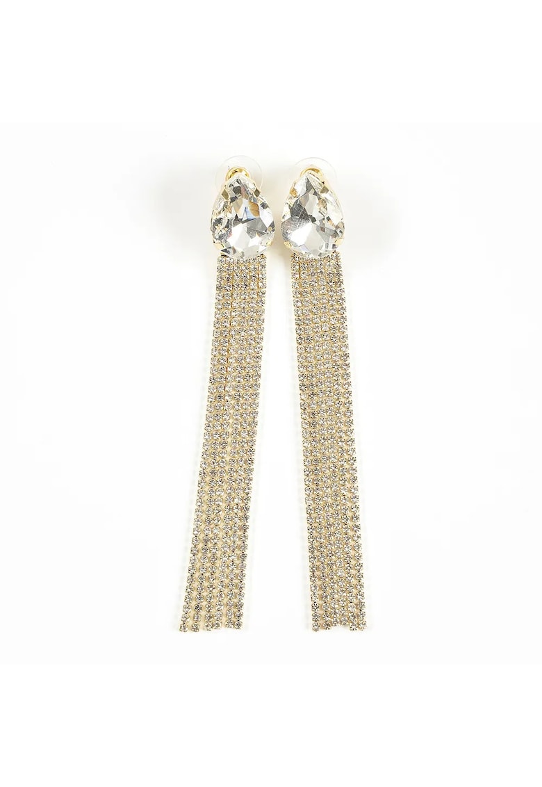 Cercei lungi cu cristale aurii si piatra transparenta lacrima -  Paris