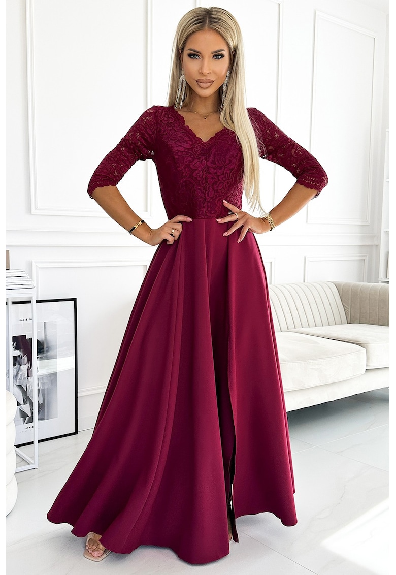 Rochie maxi cu fanta pe picior si decolteu in V -