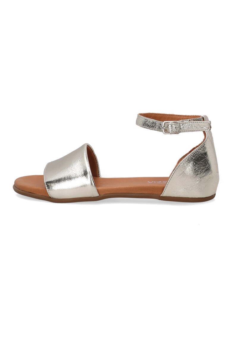 Sandale din piele cu aspect metalizat si bareta pe glezna