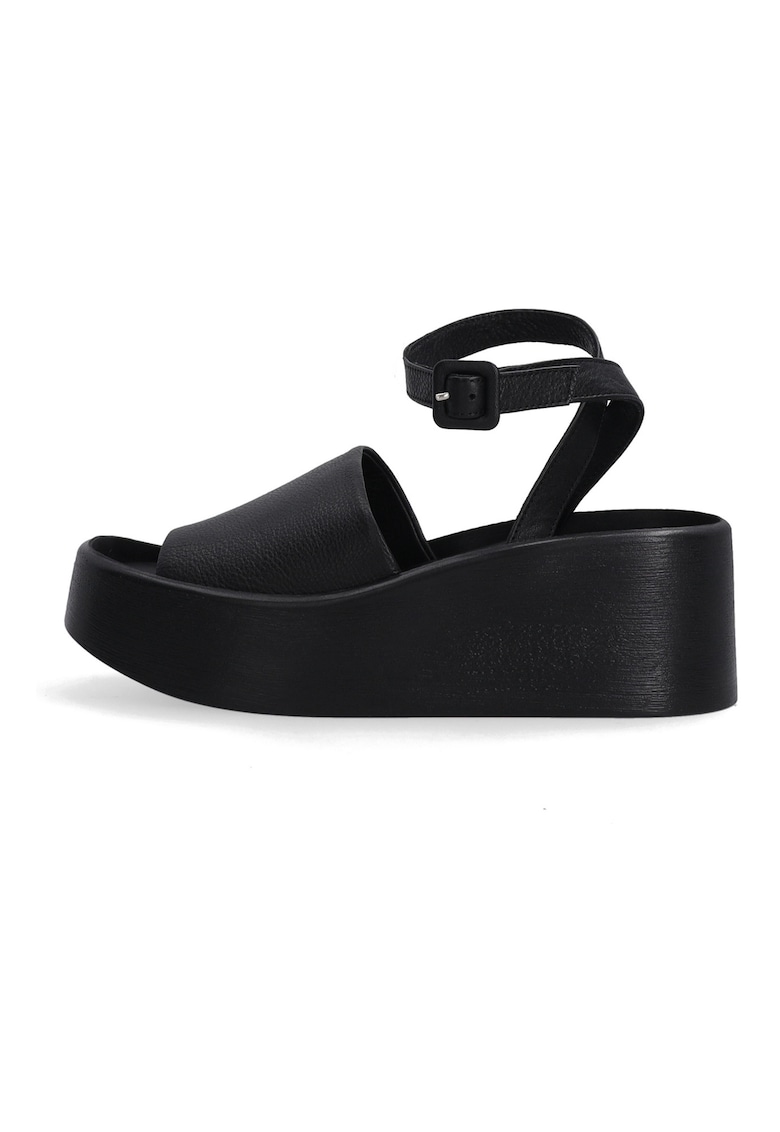 Sandale de piele cu talpa wedge si bareta pe glezna