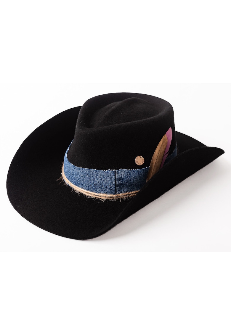 Palarie cowboy unisex din lana - cu detaliu din denim