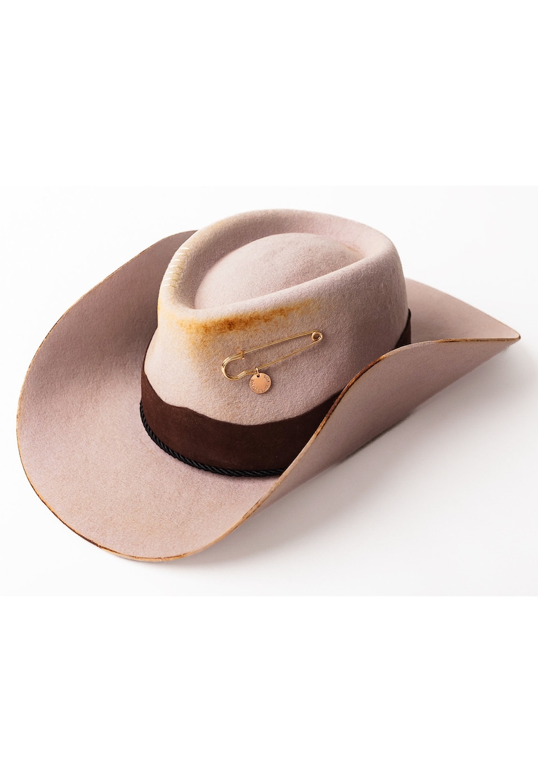 Palarie cowboy unisex din lana cu detalii cu aspect ars