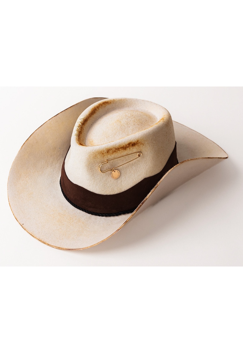 Palarie cowboy unisex din lana cu detalii cu aspect ars