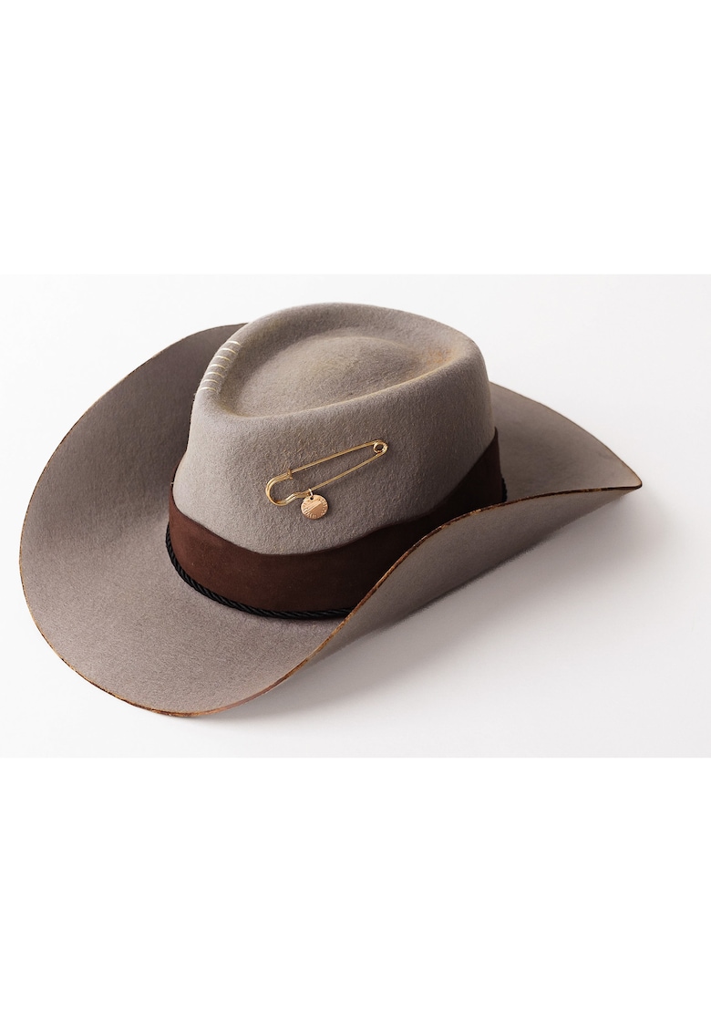 Palarie cowboy unisex din lana cu detalii cu aspect ars