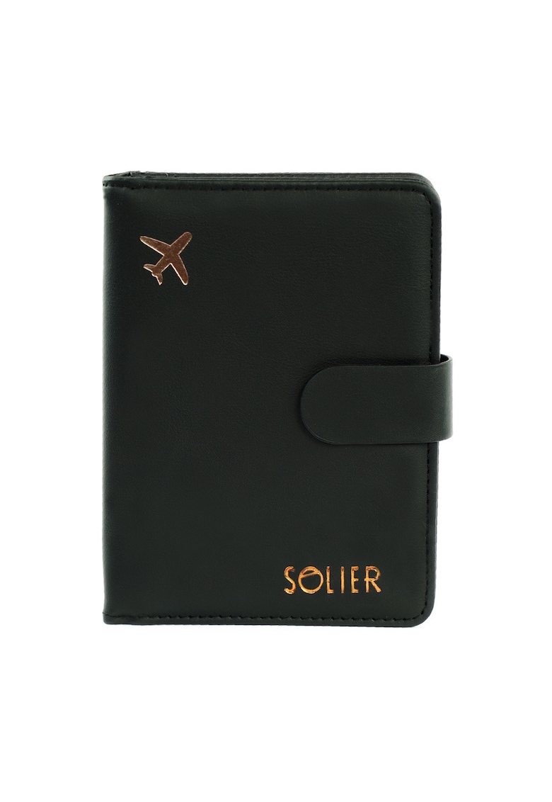 Organizator documente de calatorie  SW40 - piele ecologica - negru - 14 - 5x11 cm