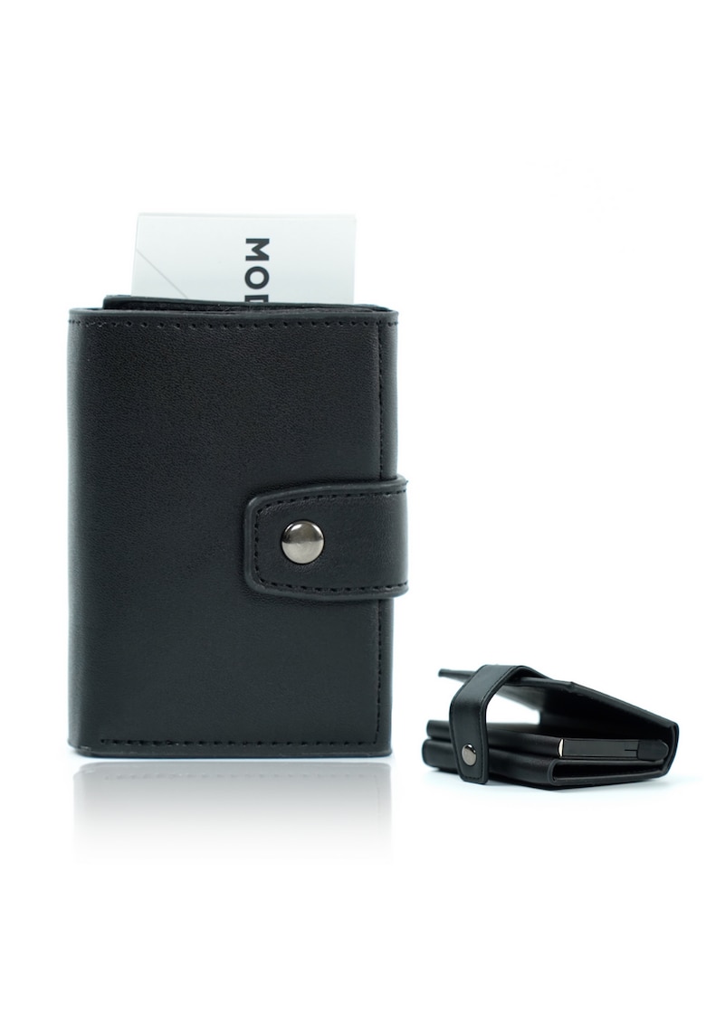 Portofel barbati -  SW38 - piele - suport carduri metalic - negru - 7 -5x9 -5x2 -5cm