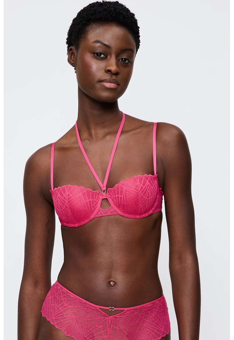 Sutien balconette cu decolteu halter - Roz