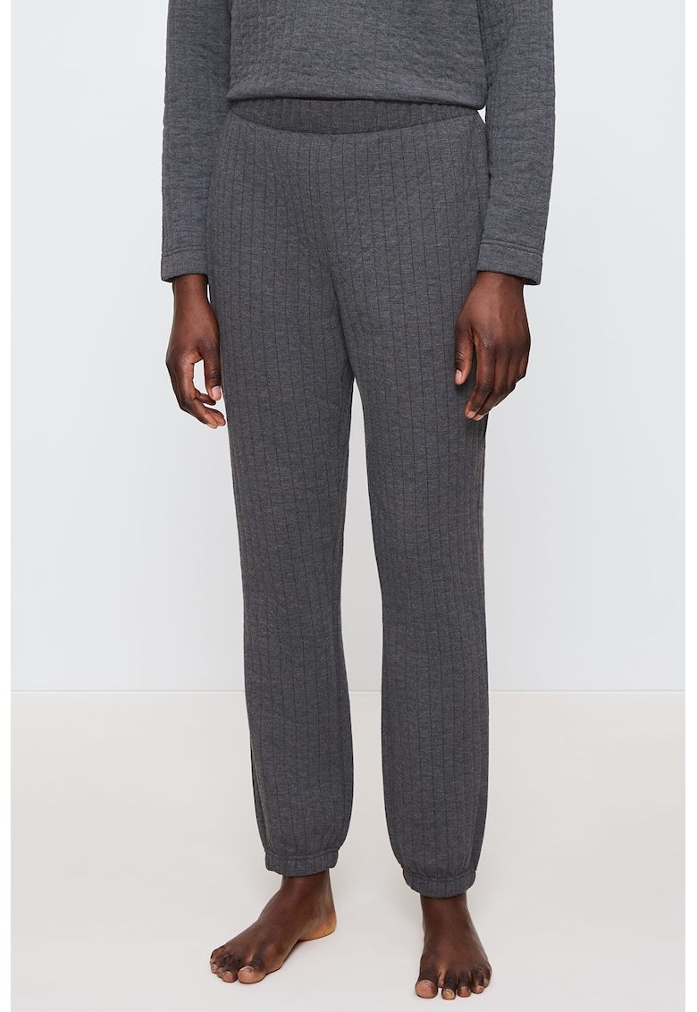 Pantaloni lung striati de pijama cu talie elastica