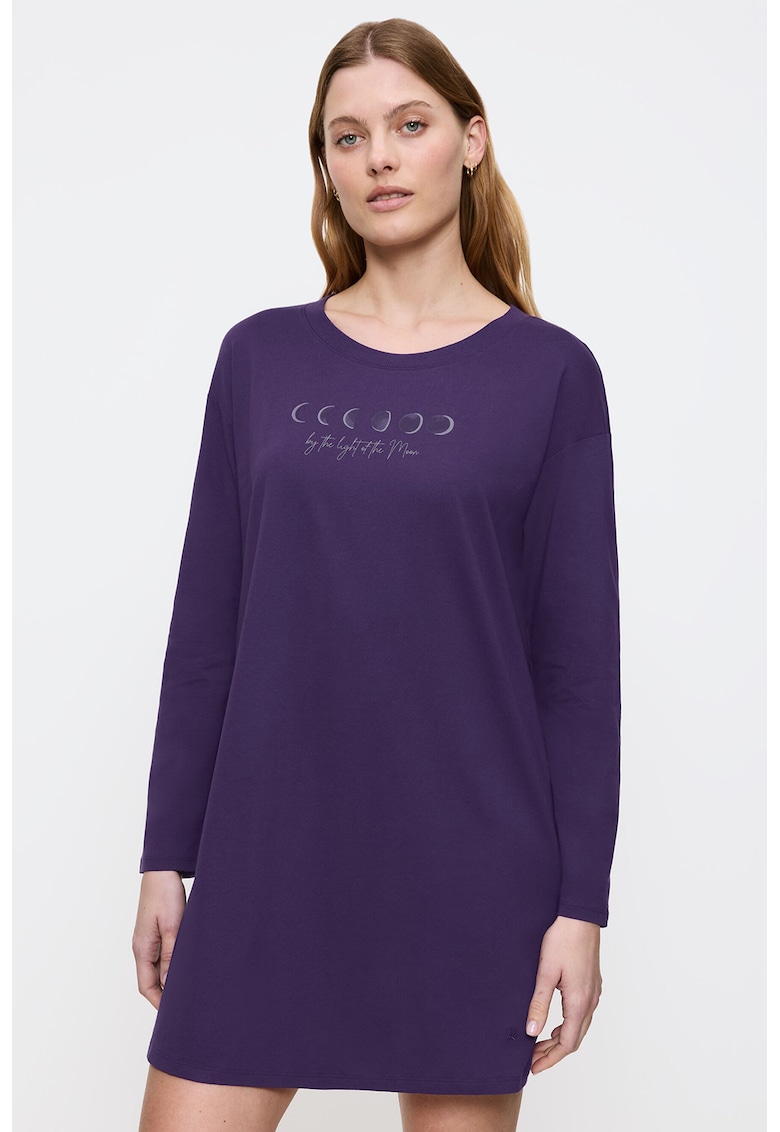 Camasa de noapte cu maneci lungi si imprimeu cu fazele lunii