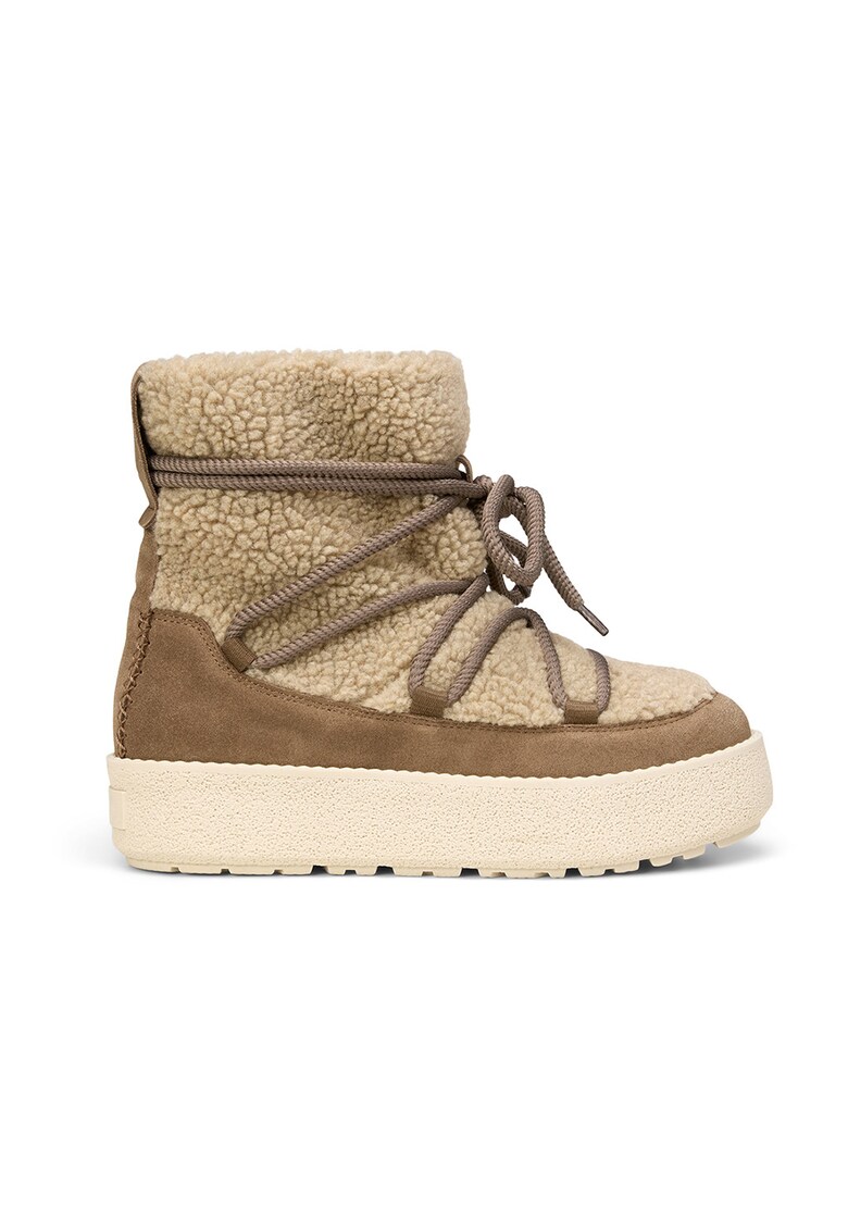 Ghete slip-on din piele intoarsa cu garnituri din blana shearling sintetica - Maro taupe