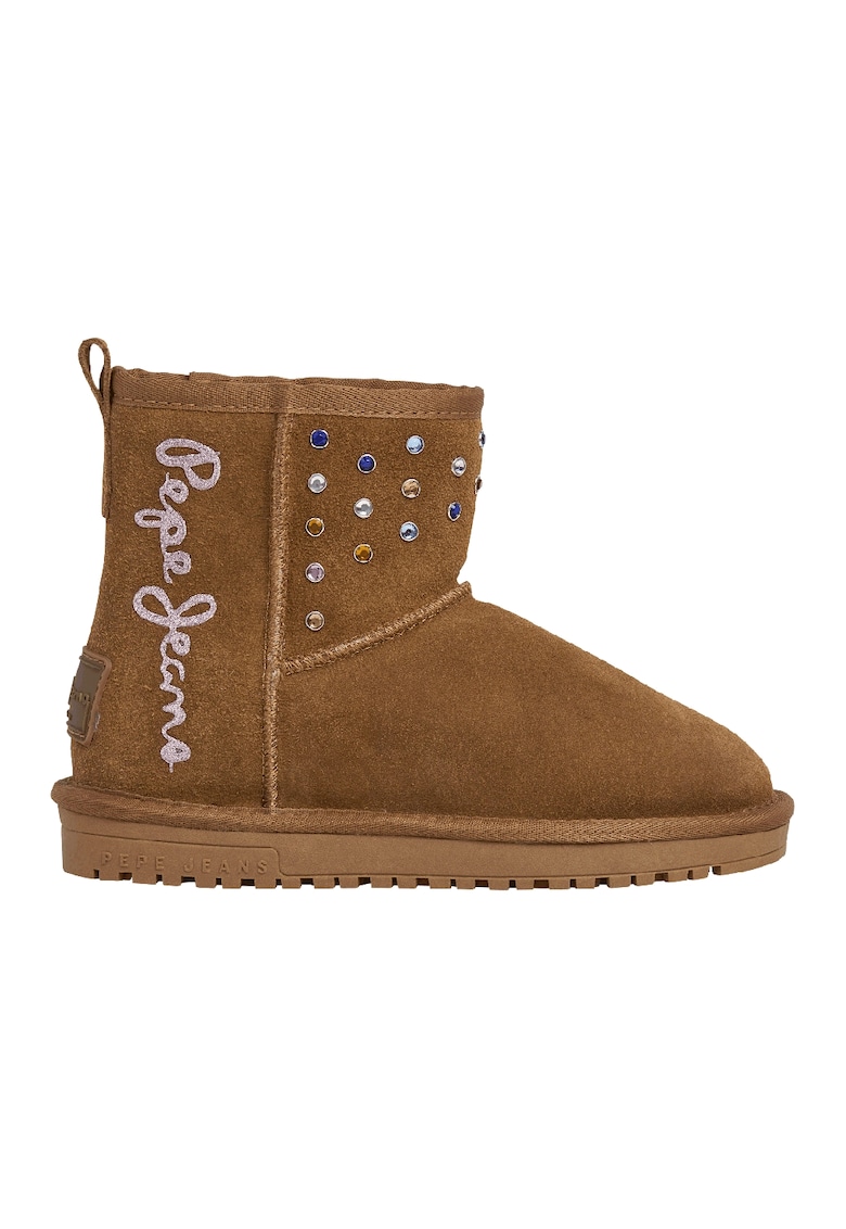 Ghete slip-on din piele intoarsa - Caramel/Argintiu