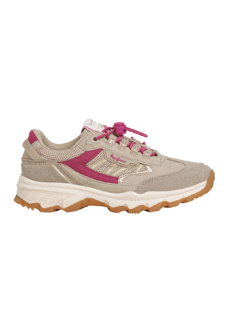 Pantofi sport din piele ecologica si material textil - Maro nisip
