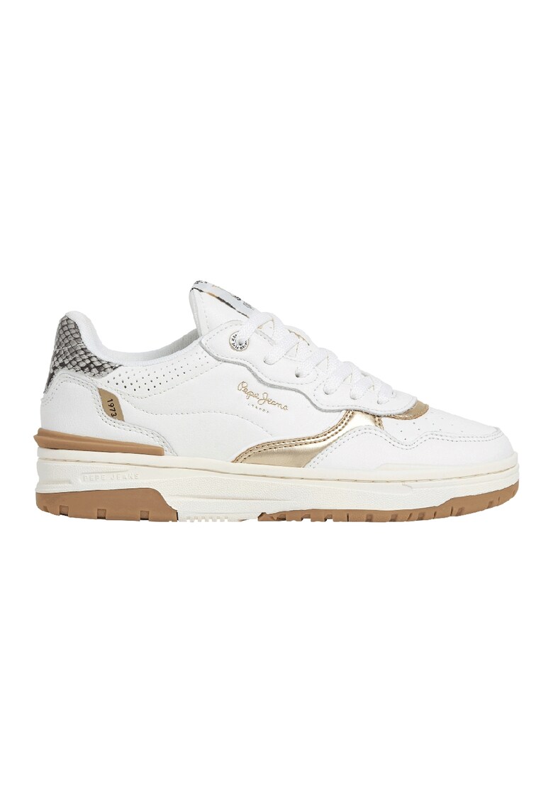 Pantofi sport din piele si piele intoarsa - Alb/Auriu