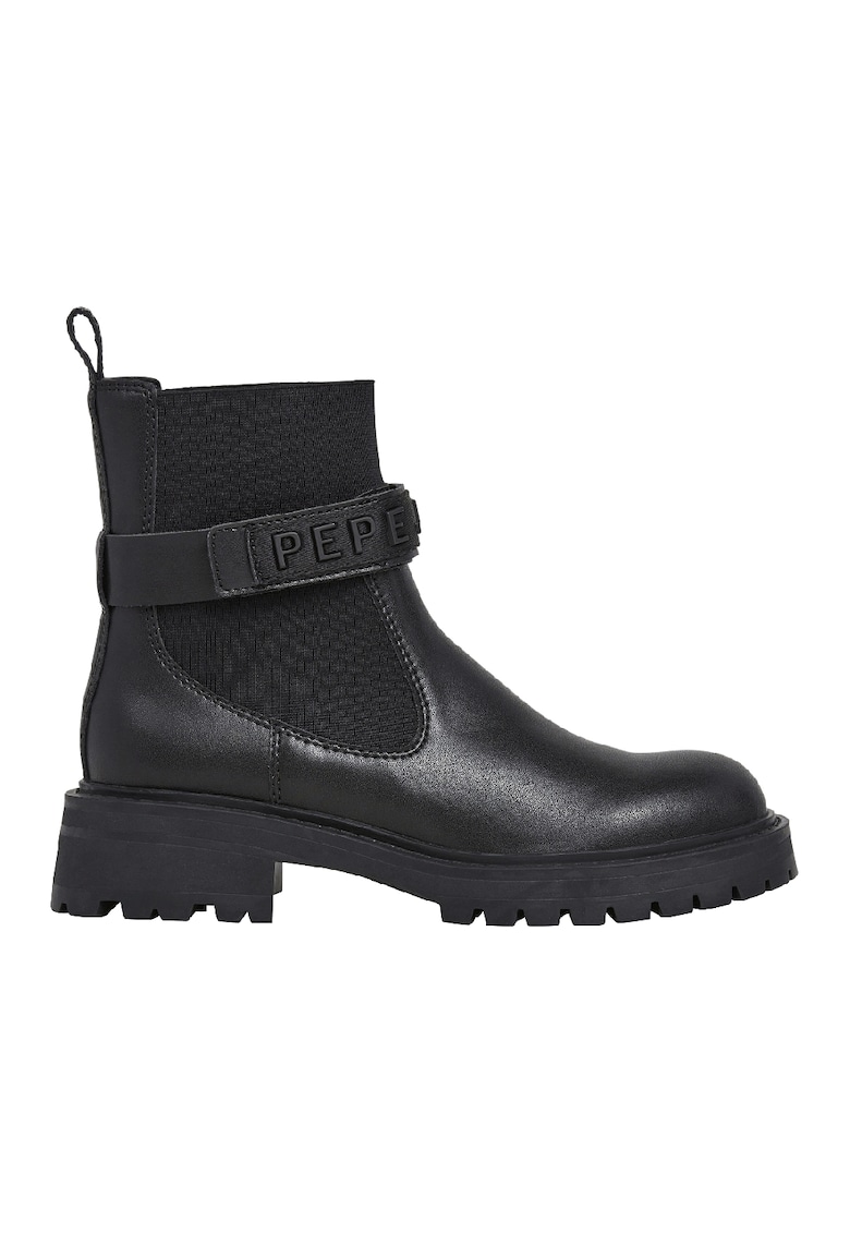 Ghete din piele si material textil - Negru