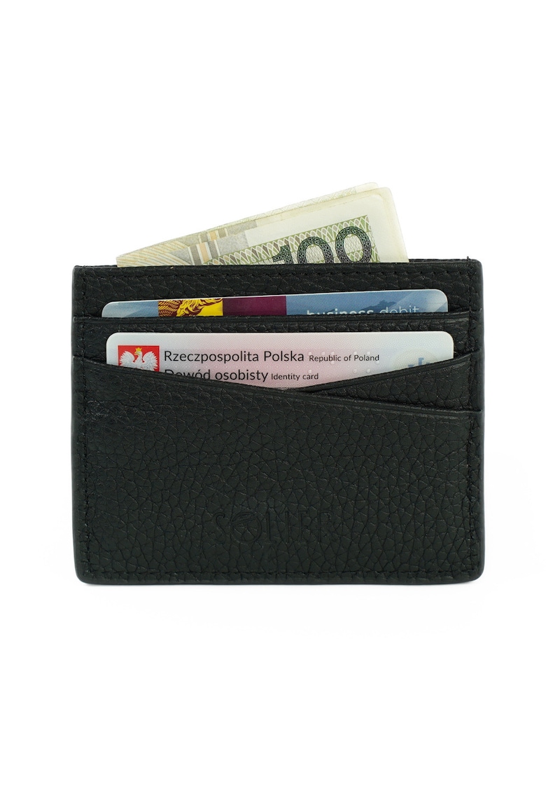 Solier Portofel din piele naturala SW43 negru 10x8 cm