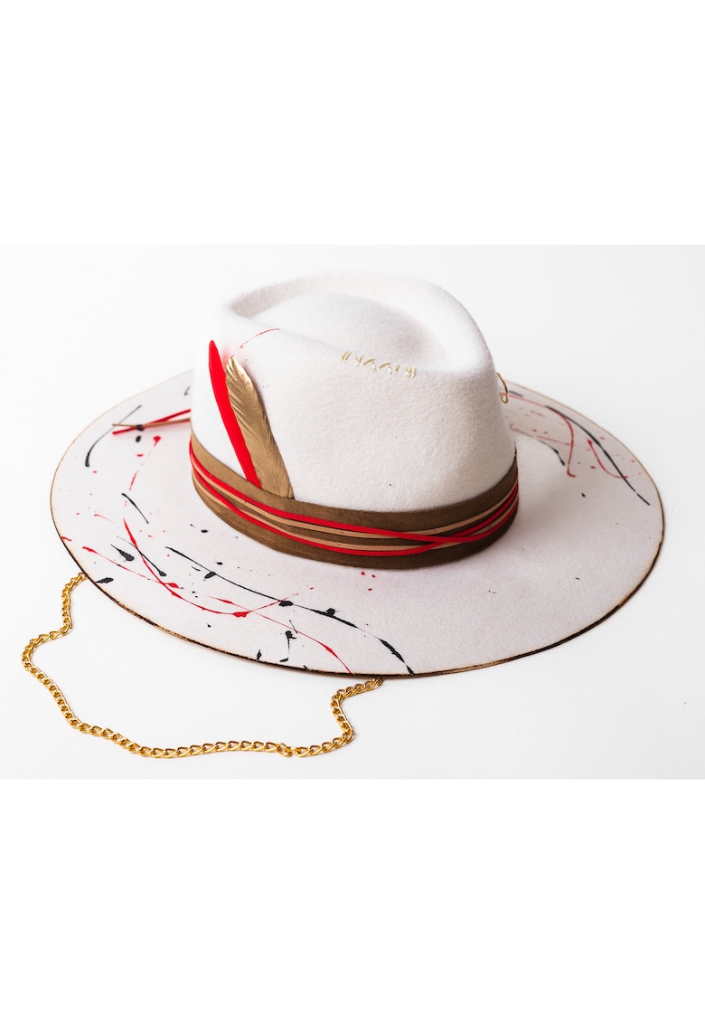Palarie unisex din lana cu accesoriu cu lant - Alb
