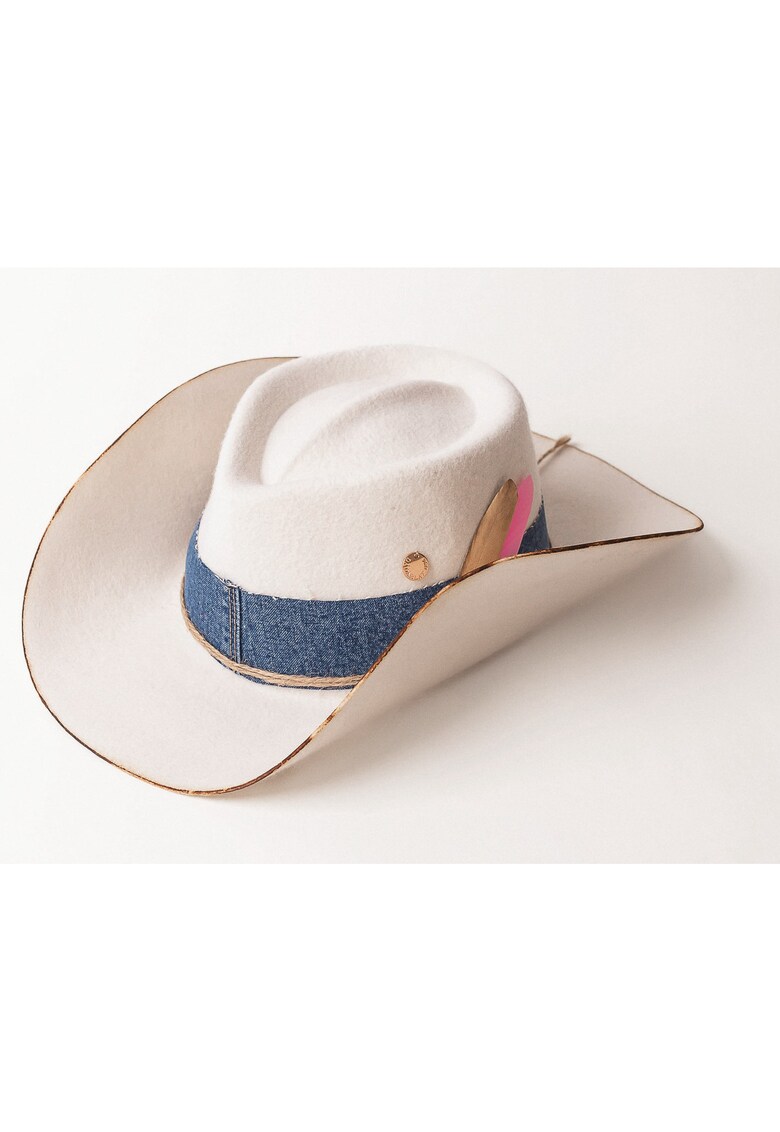 Palarie cowboy unisex din lana - cu detaliu din denim