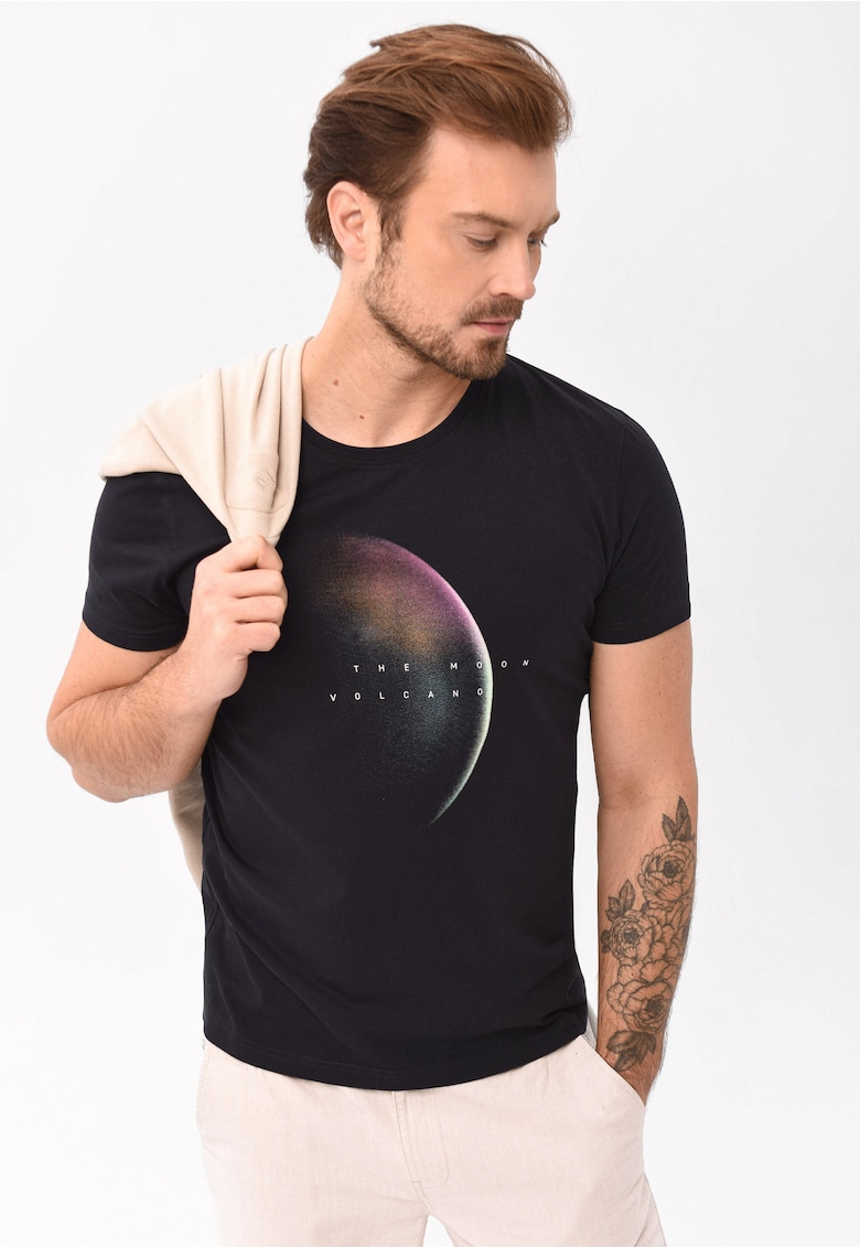 Tricou pentri barbati T-Lunar - negru cu imprimeu cosmic - Negru Print