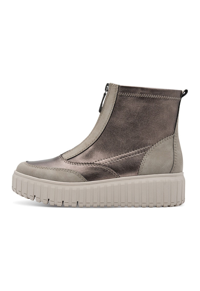 Ghete de piele cu garnituri din material textil - Maro taupe deschis/Grej