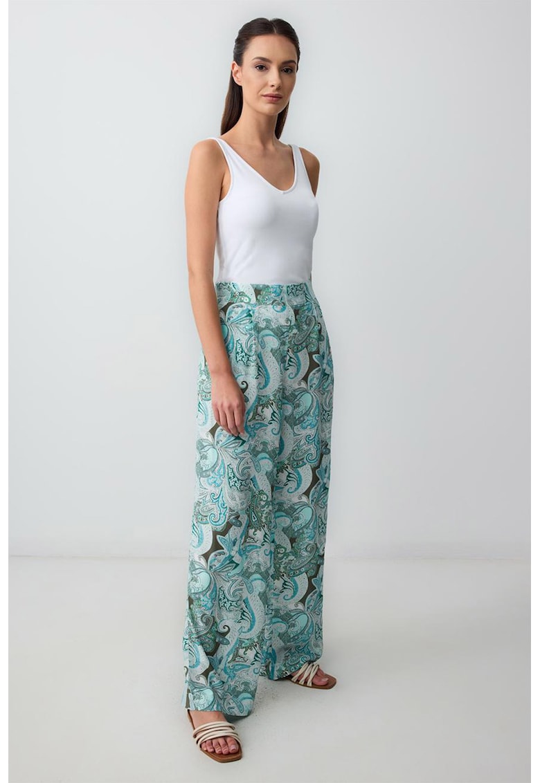 Pantaloni cu talie inalta si model grafic