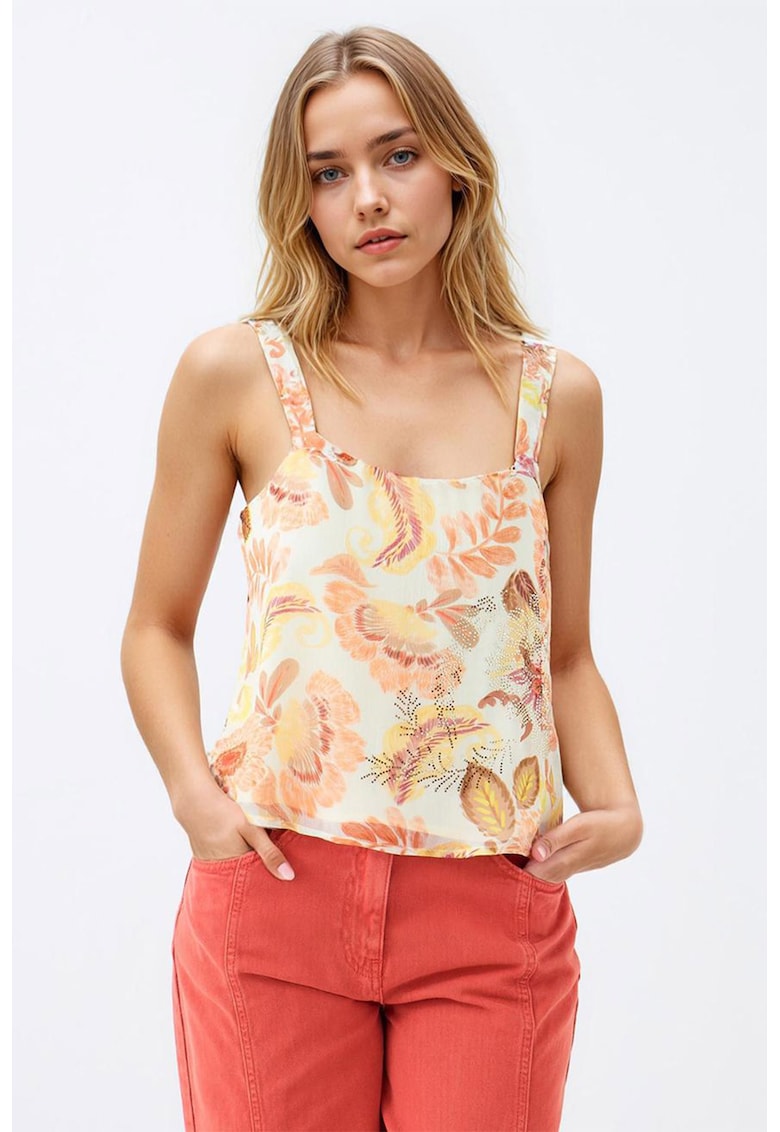 Bluza cu design floral si decolteu patrat Bluza cu design floral si decolteu patrat