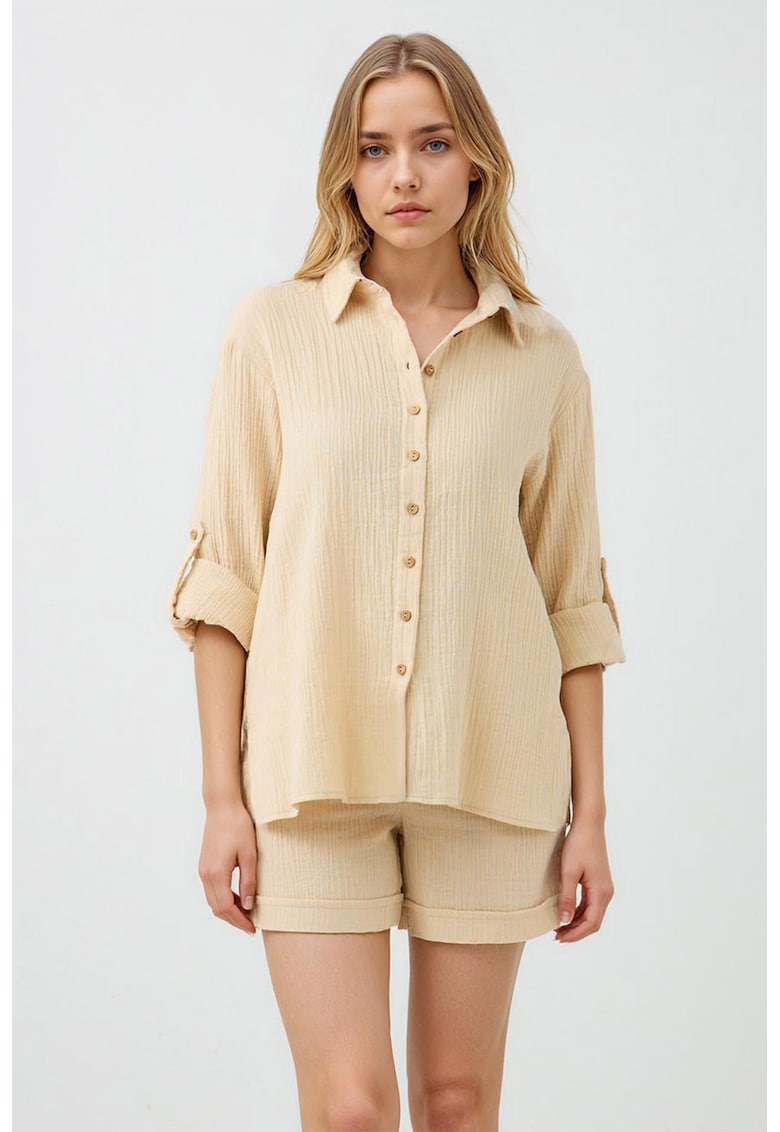 Camasa din amestec de bumbac cu aspect texturat