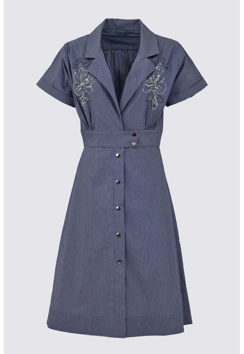 Rochie cu aplicatii din margele cu maneci scurte - Bleumarin