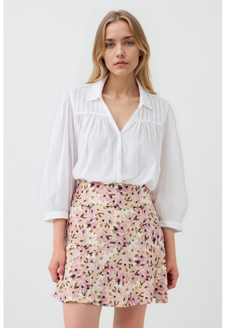 Camasa din bumbac cu fronseuri - Alb