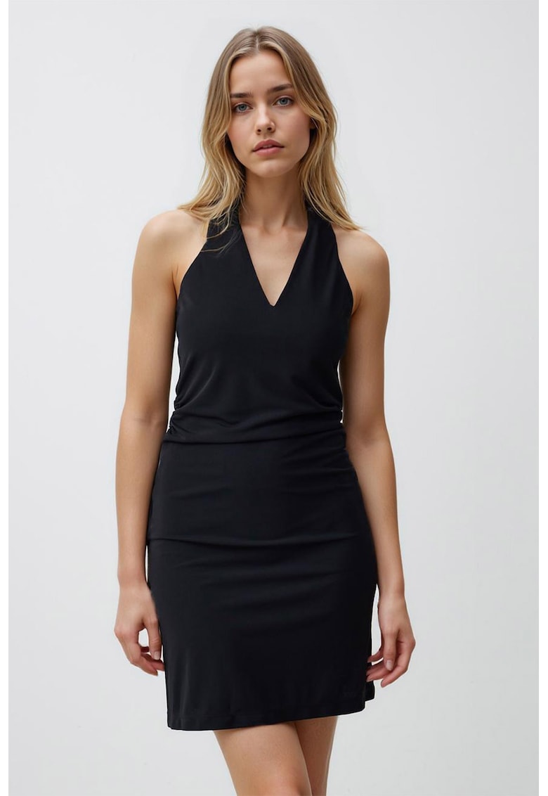 Rochie midi cu decolteu in V - Negru