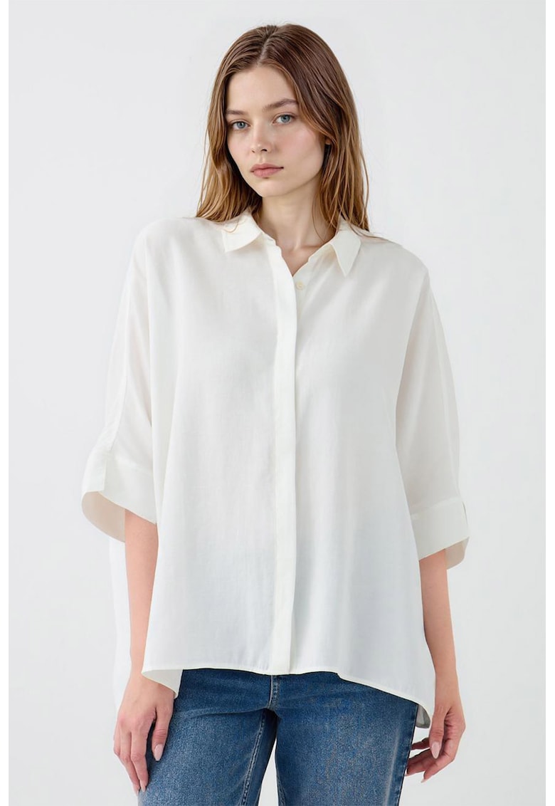 Camasa din amestec de modal cu maneci cazute - Alb
