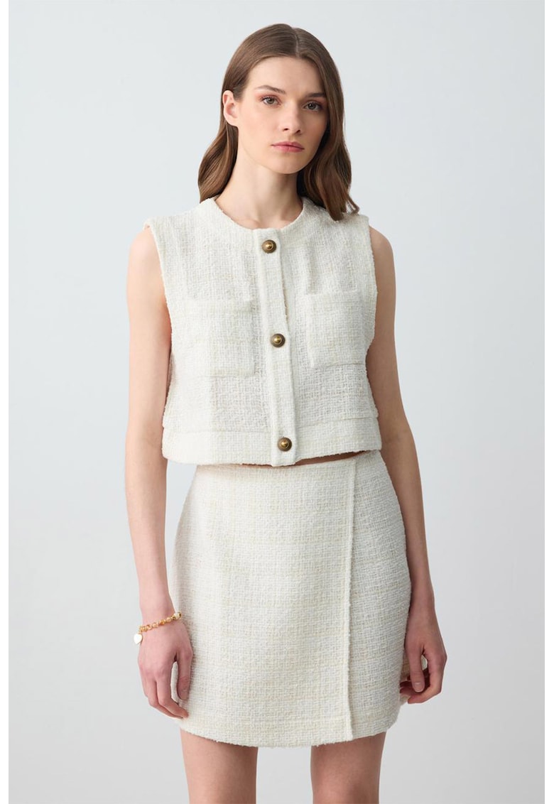 Vesta crop cu buzunare pe piept