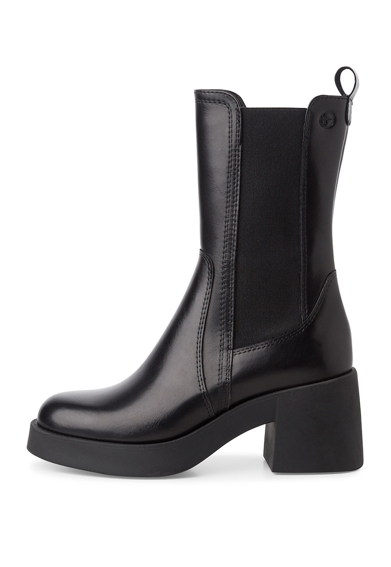 Cizme mid-calf de piele cu segment din material textil