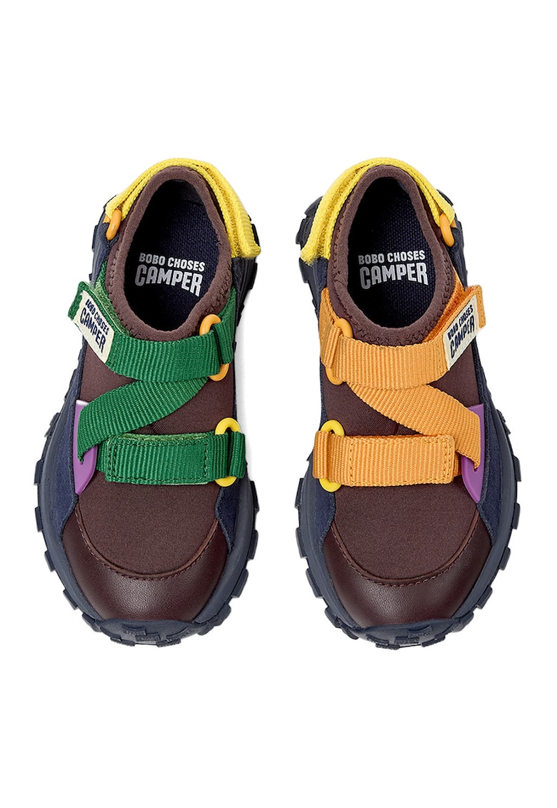 Pantofi sport cu garnituri din piele si velcro - Maro/Bleumarin