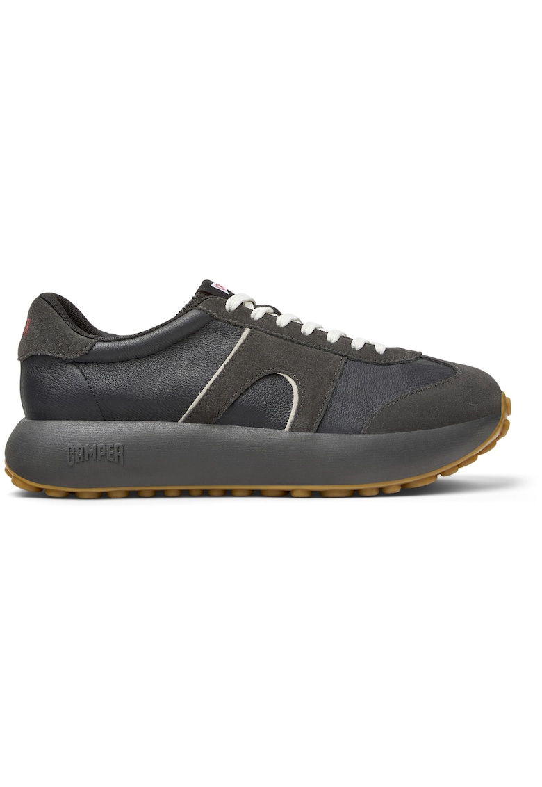 Pantofi sport wedge cu segmente de piele nabuc Athens - Negru