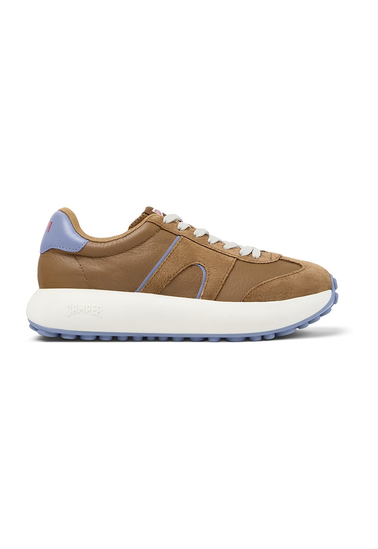 Pantofi sport flatform din piele - Albastru lavanda/Caramel
