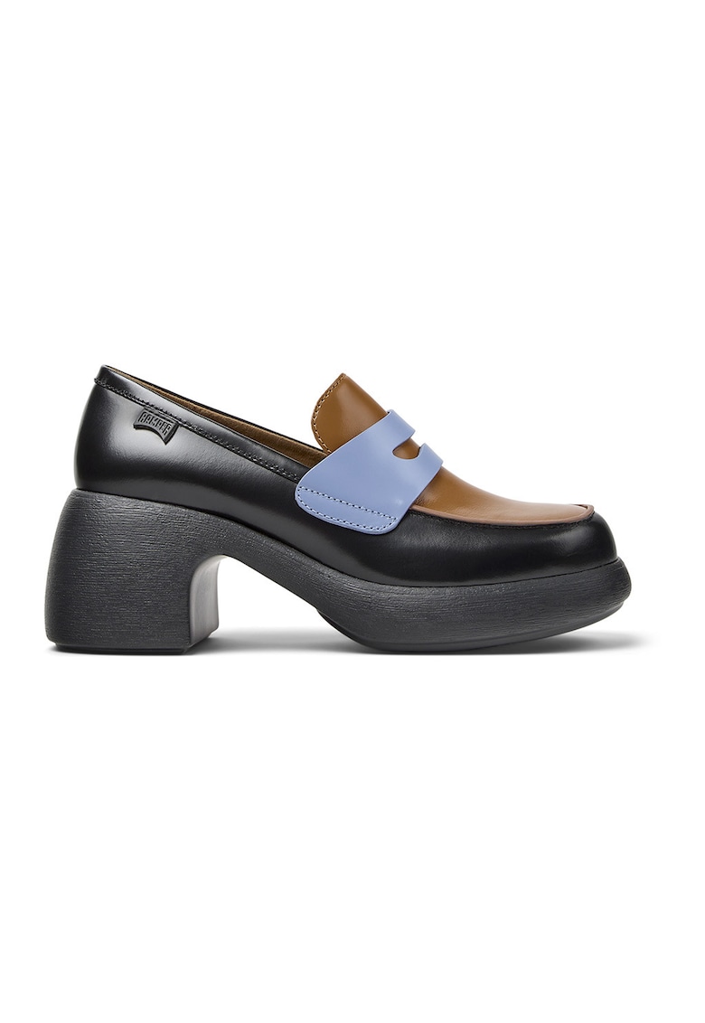 Pantofi din piele cu toc masiv Twins - Negru/Maro deschis/Albastru deschis
