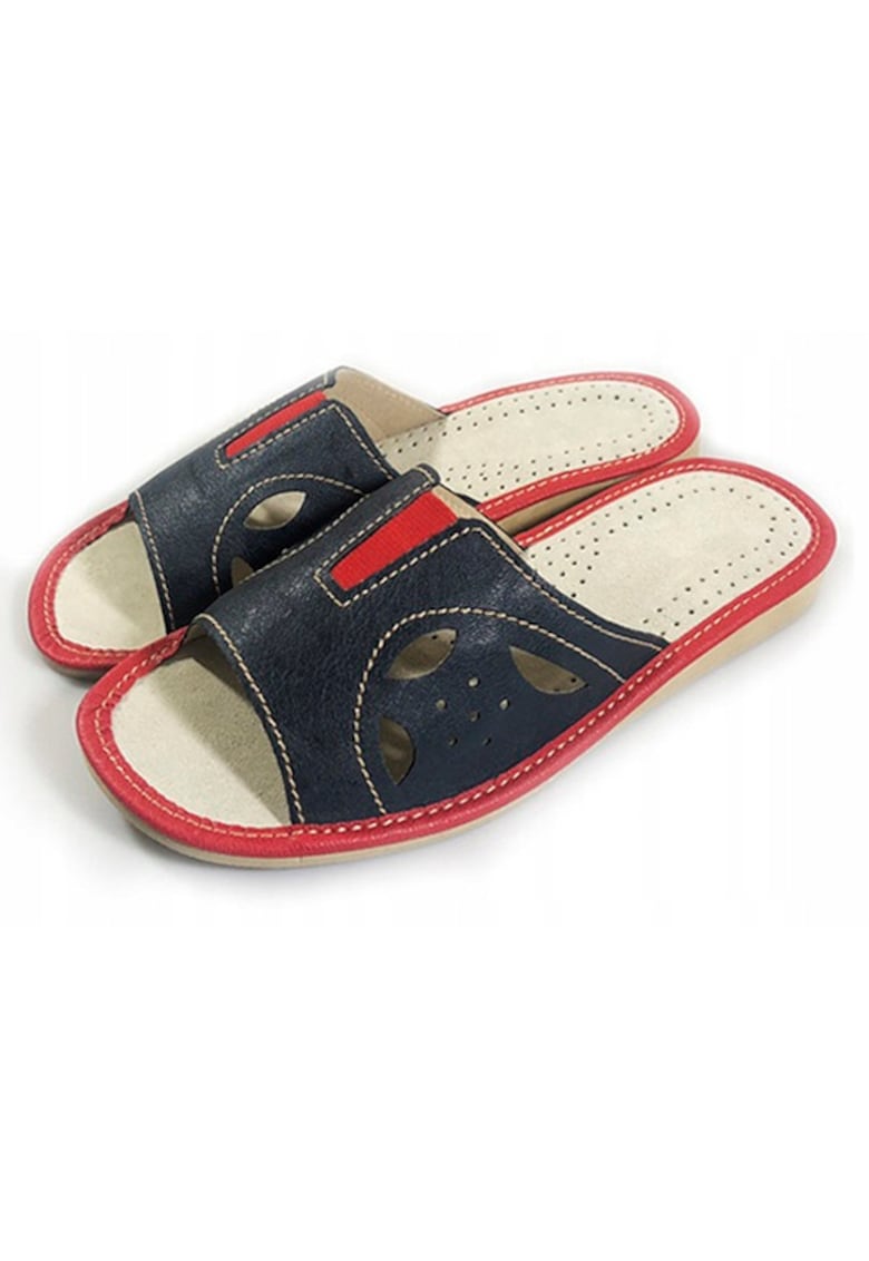 Slapi papuci de casa din piele ajurata - bleumarin - brant ortopedic