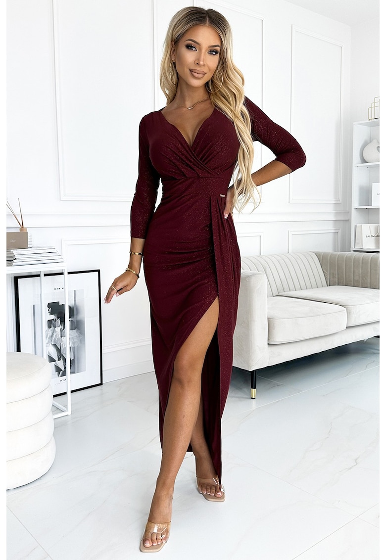 Rochie maxi stralucitoare cu decolteu petrecut -