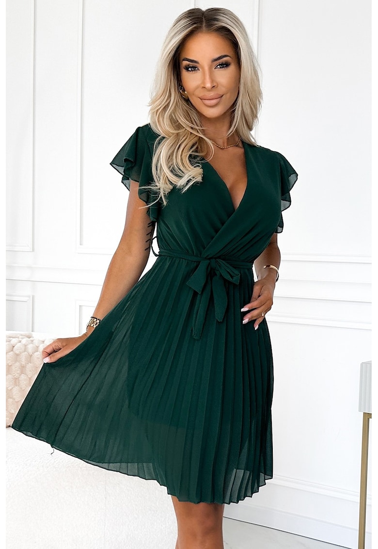 Rochie din sifon cu volanase pe umeri -