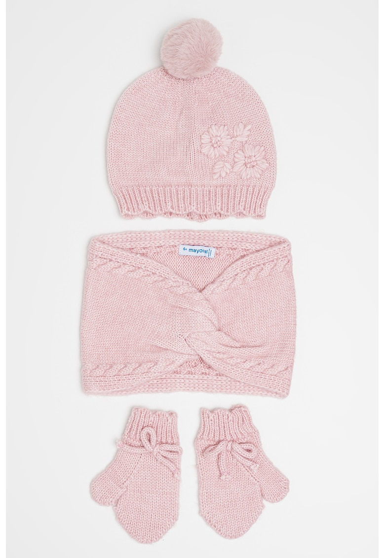 Set de caciula tricotata - fular circular si manusi