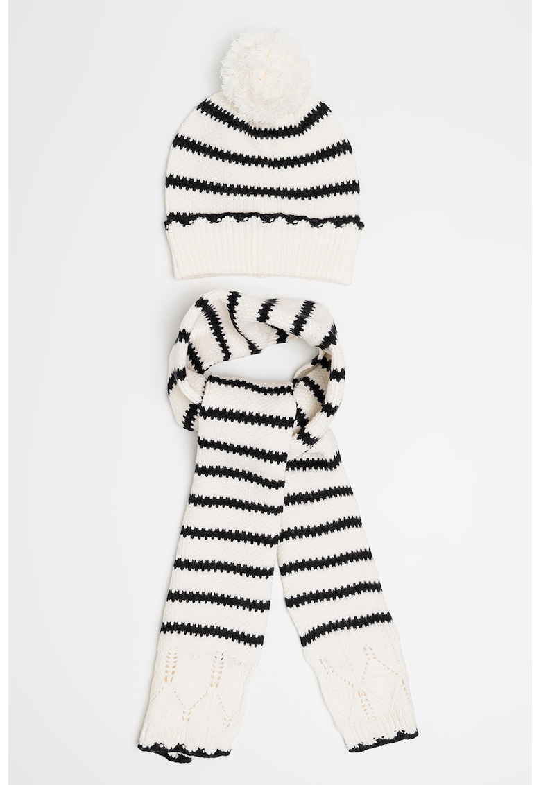 Set de fular cu dungi si caciula - 2 piese