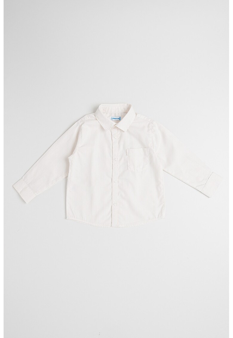 Camasa de bumbac cu buzunar pe piept - Alb/Maro camel