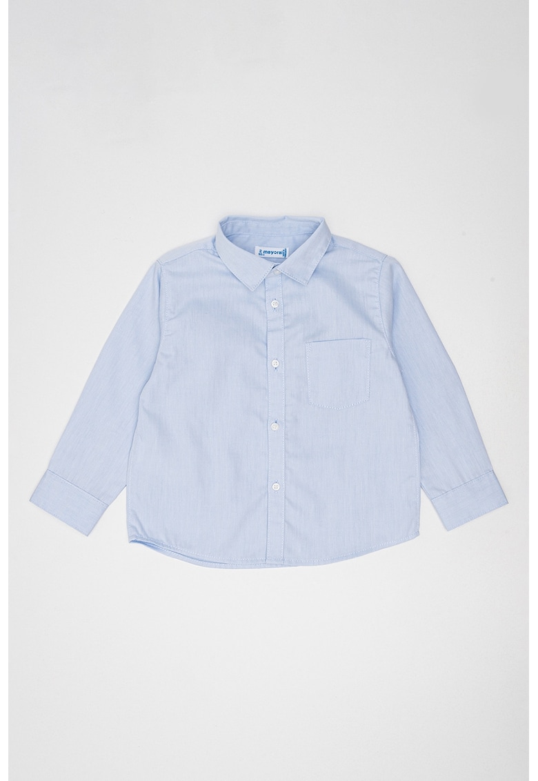 Camasa de bumbac cu buzunar pe piept - Albastru azur