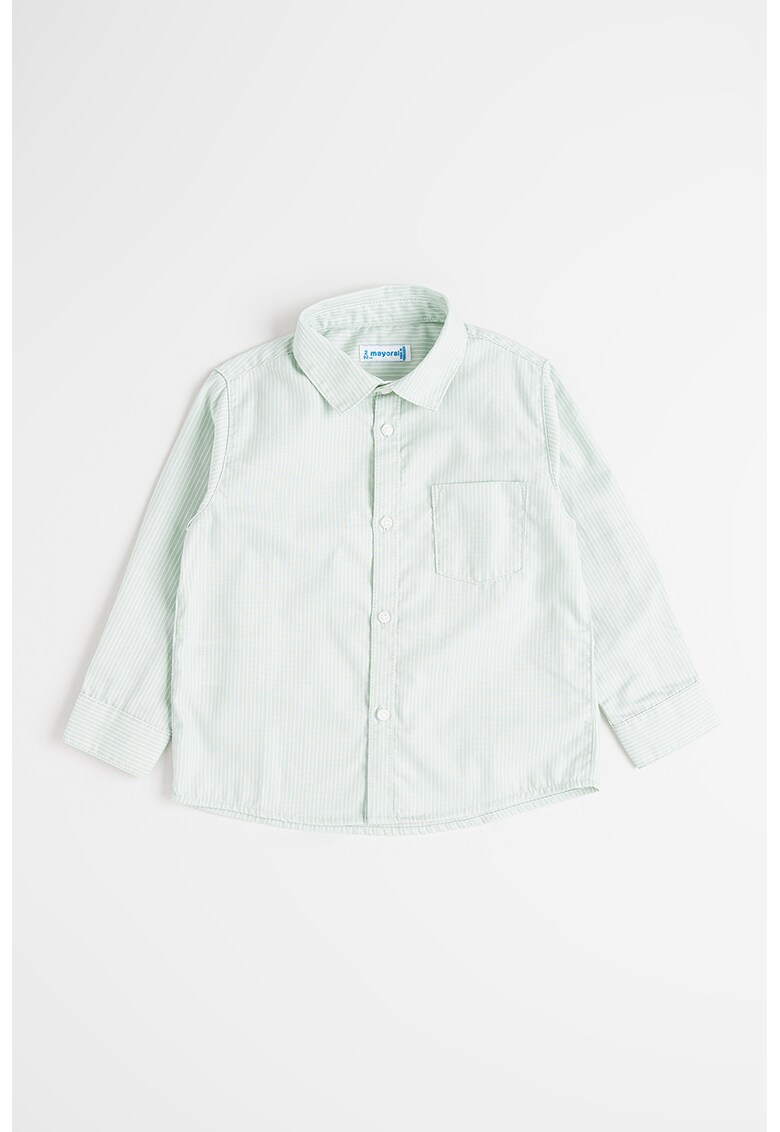 Camasa de bumbac cu buzunar pe piept - Alb/Verde pal